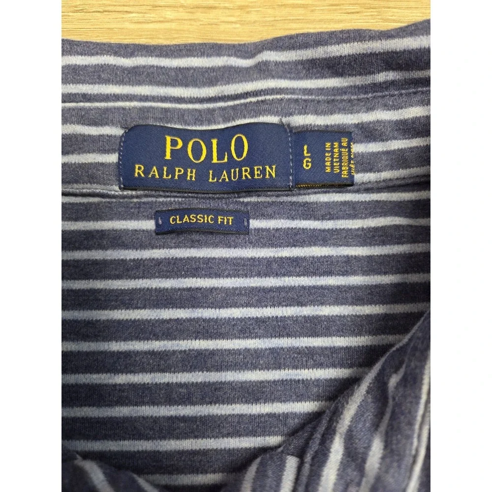 Polo Ralph Lauren Shirt Men Large Blue Striped Two Tone Classic Fit Short Sleeve